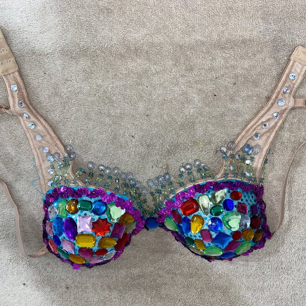 Vassarette Jeweled Festival Rave Bra 34B | Burlesque Dance Costume Top